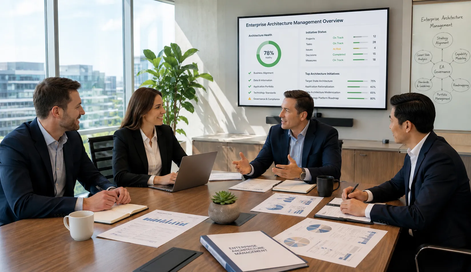 Enterprise architects reviewing transformation programme deliverables