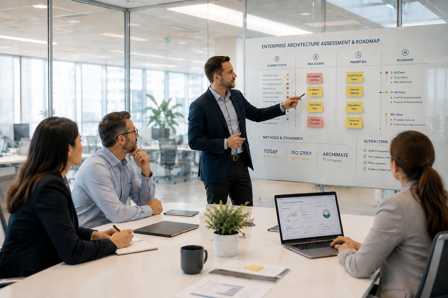 Enterprise architects collaborating in boardroom